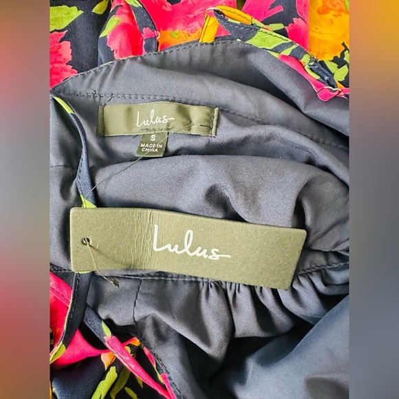 Lulu's Navy Neon Floral Print Sleeveless Strappy Maxi Dress Size Small - Picture 12 of 14